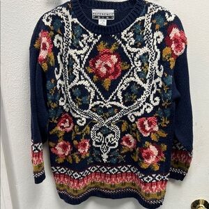 Vintage knit sweater floral pattern with shoulder pads